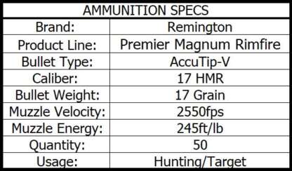 REMINGTON PREMIER 17 HMR 17gr ACCUTIP-V 50pk 2550fps - Image 4