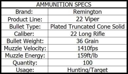 REMINGTON VIPER 22LR 36gr TCSP 1410fps 100pk - Image 2