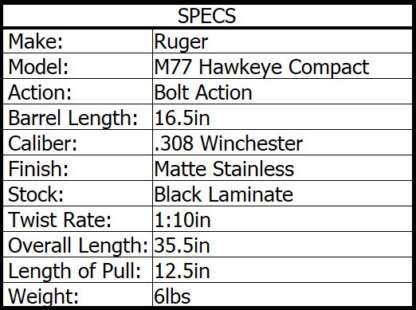 RUGER HAWKEYE LAM COMPACT 308 WIN SS 16.5in 4rnd - Image 3