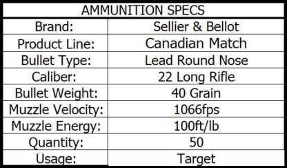 S&B CANADIAN MATCH 22LR 40gr STANDARD VELOCITY 1066fps 50pk - Image 2