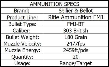 S&B 303 BRITISH 180gr FMJ 20pk 2477fps - Image 3