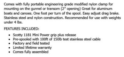 SCOTTY 1071 DP LAKETROLLER MINI DOWNRIGGER WITH CLAMP - Image 2