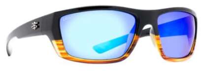 CALCUTTA SMOKER WOODGRAIN FRAME BLUE MIRROR LENS POLARIZED SUNGLASSES