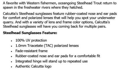 CALCUTTA STEELHEAD MATTE BLACK BLUE MIRROR LENS POLARIZED SUNGLASSES - Image 2