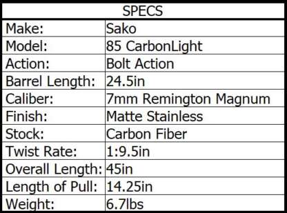 SAKO 85 CARBONLIGHT 7MM REM 24.5in 4rnd - Image 3