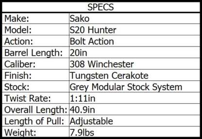 SAKO S20 HUNTER 308 WIN TUNGSTEN CERAKOTE 20in 5rnd - Image 2