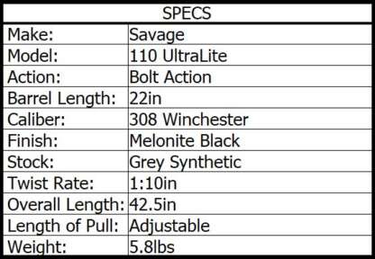 SAVAGE 110 ULTRALITE 308 WIN 22in 4rnd - Image 3