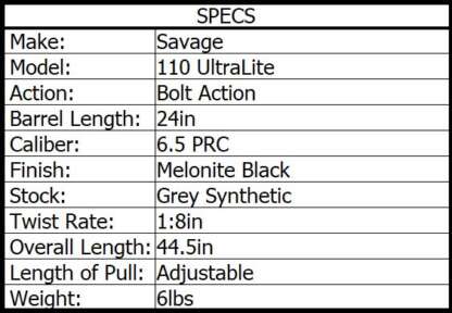 SAVAGE 110 ULTRALITE 6.5 PRC 24in 2rnd - Image 3