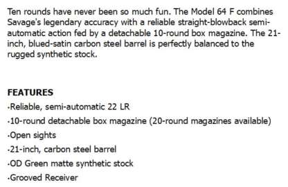 SAVAGE 64F 22LR BL SYN GREEN STOCK 21in 10rnd - Image 2