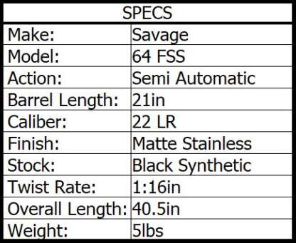 SAVAGE 64 FSS 22LR SS/SYN 21in 10rnd - Image 3