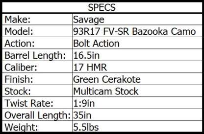 SAVAGE 93R17 FV-SR 17HMR BAZOOKA CAMO 16.5in 5rnd - Image 3