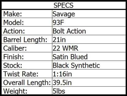 SAVAGE 93F 22 WMR SATIN BLUED SYNTHETIC 21in 5rnd - Image 4