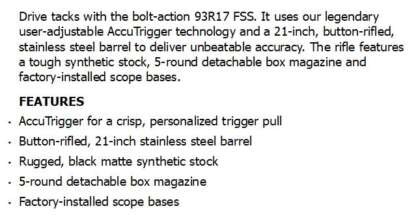 SAVAGE 93R17 FSS STAINLESS SYNTHETIC 17HMR 21in 5rnd - Image 2