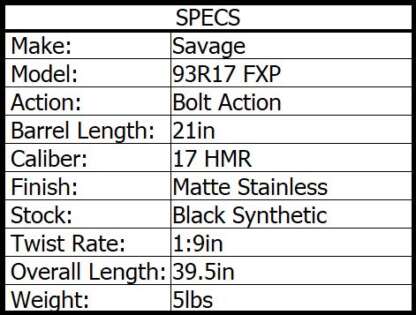 SAVAGE 93R17 FSS STAINLESS SYNTHETIC 17HMR 21in 5rnd - Image 3