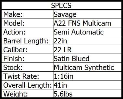 SAVAGE A22 FNS 22LR MULTICAM CAMO 22in 10rnd - Image 3