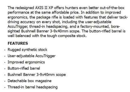 SAVAGE AXIS II XP 280 ACKLEY IMPROVED 22in 4rnd BUSHNELL BANNER 3-9x40 - Image 3