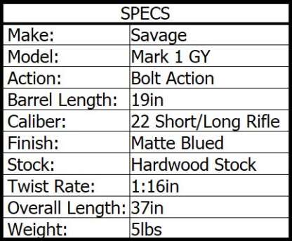 SAVAGE MARK I GY 22 S/L/LR YOUTH WOOD BLUED 19in 1rnd - Image 4