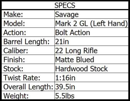 SAVAGE MARK II GL 22LR WOOD BLUED 21in 10rnd - Image 3