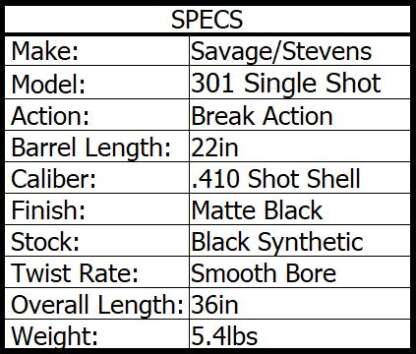 SAVAGE/STEVENS M301 410ga SINGLE SHOT 22in COMPACT - Image 4