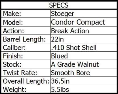 STOEGER 410ga CONDOR YOUTH F/F FIXED SINGLE TRIGGER 22in 2rnd - Image 2