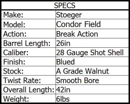 STOEGER 28ga CONDOR FIELD OVER / UNDER 26in 2rnd - Image 2