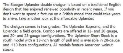 STOEGER 28ga UPLAND SIDE X SIDE 26in 2rnd - Image 2