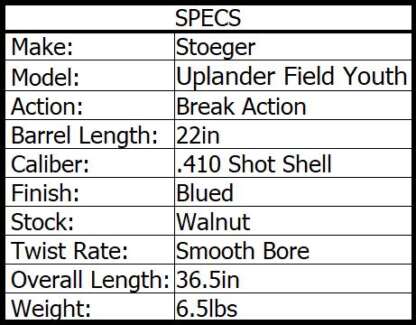 STOEGER 410ga UPLAND SIDE X SIDE YOUTH 22in 2rnd - Image 3