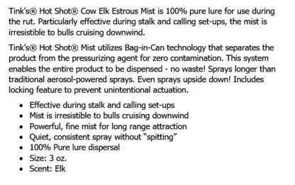 TINK'S HOT SHOT MIST - COW ELK ESTROUS - Image 2