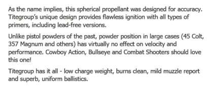 HODGDON TITEGROUP SMOKELESS PISTOL/SG POWDER 1lb - Image 2