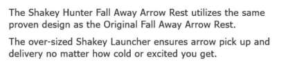 TROPHY TAKER DROP-AWAY ARROW REST - BLACK SHAKEY HUNTER W/SHORT MOUNTING BAR  - RIGHT HAND - Image 2