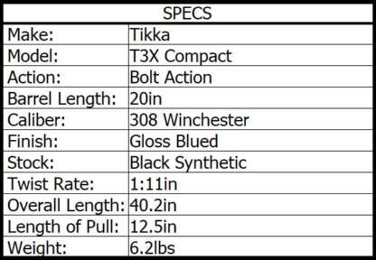 TIKKA T3X LITE COMPACT 308 WIN BLUED/SYN 20in 3rnd - Image 3