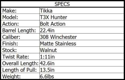 TIKKA T3X STAINLESS HUNTER 308 WIN SS/WALNUT 22.4in 3rnd - Image 3