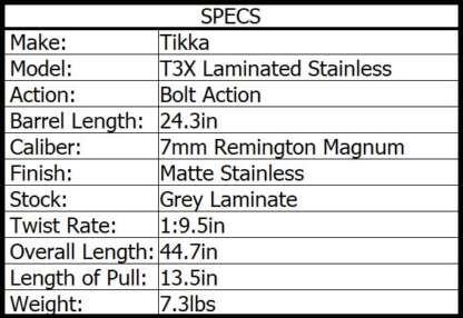 TIKKA T3X LAMINATE 7MM REM MAG SS/LAM 24.3in 3rnd - Image 3