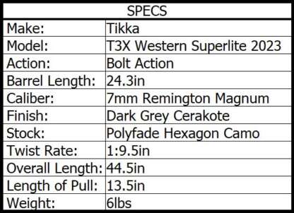 TIKKA T3X WESTERN SUPERLITE 2023 PHBR 7MM REM FLUTED CERA/SYN 24.3in 3rnd - Image 3