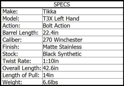 TIKKA T3X LITE LEFT HAND 270 WIN SS/SYN 22.4in 3rnd - Image 2