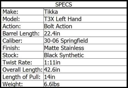 TIKKA T3X LITE LEFT HAND 30-06 SPRG SS/SYN 22.4in 3rnd - Image 2