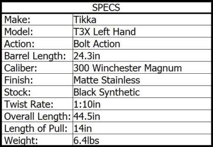 TIKKA T3X LITE LEFT HAND 300 WIN MAG SS/SYN 24.3in 3rnd - Image 2