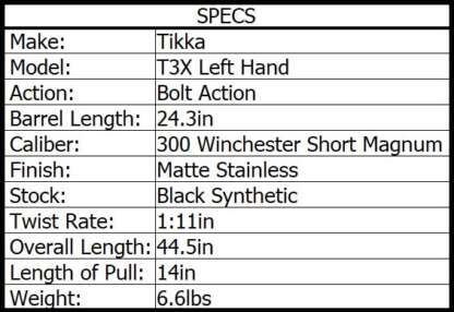 TIKKA T3X LITE LEFT HAND 300 WSM SS/SYN 24.3in 3rnd - Image 2