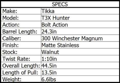 TIKKA T3X STAINLESS HUNTER 300 WIN MAG SS/WALNUT 24.3in 3rnd - Image 3