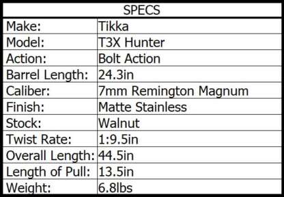 TIKKA T3X STAINLESS HUNTER 7MM REM MAG SS/WALNUT 24.3in 3rnd - Image 3