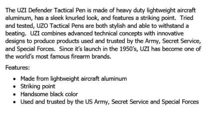 UZI TACTICAL DEFENDER PEN BLACK - Image 2