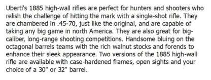 UBERTI 1885 H/WALL 45-70 GOV'T PG 32in 1rnd - Image 2