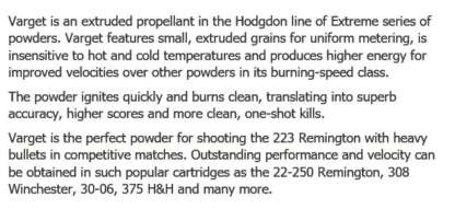 HODGDON VARGET EXTREME RIFLE POWDER 1lb - Image 2