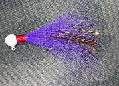 3/8oz GLO WHITE PURPLE RED/GOLD FLASH BUCKTAIL JIG