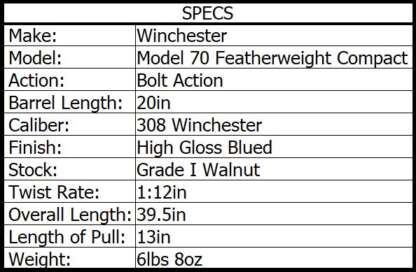 WINCHESTER M70 FEATHERWEIGHT COMP NS 308 WIN 20in 5rnd - Image 3