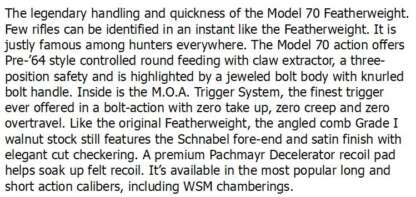 WINCHESTER M70 FEATHERWEIGHT NS 6.5 CREEDMOOR 22in 5rnd - Image 2