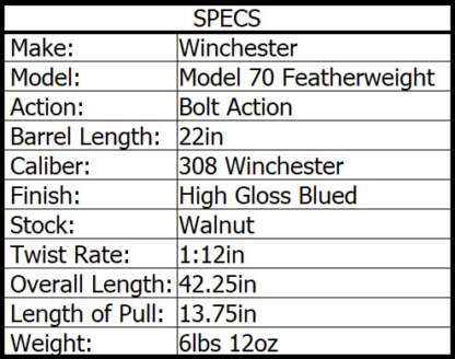 WINCHESTER M70 FEATHERWEIGHT NS 308 WIN 22in 5rnd - Image 3