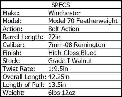 WINCHESTER M70 FEATHERWEIGHT NS 7MM/08 REM 22in 5rnd - Image 3