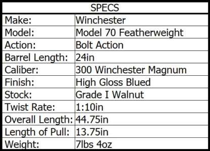 WINCHESTER M70 FEATHERWEIGHT NS 300 WIN MAG 24in 3rnd - Image 3