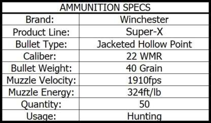 WINCHESTER SUPER X 22WMR 40gr JHP HV 50pk 1910fps - Image 4